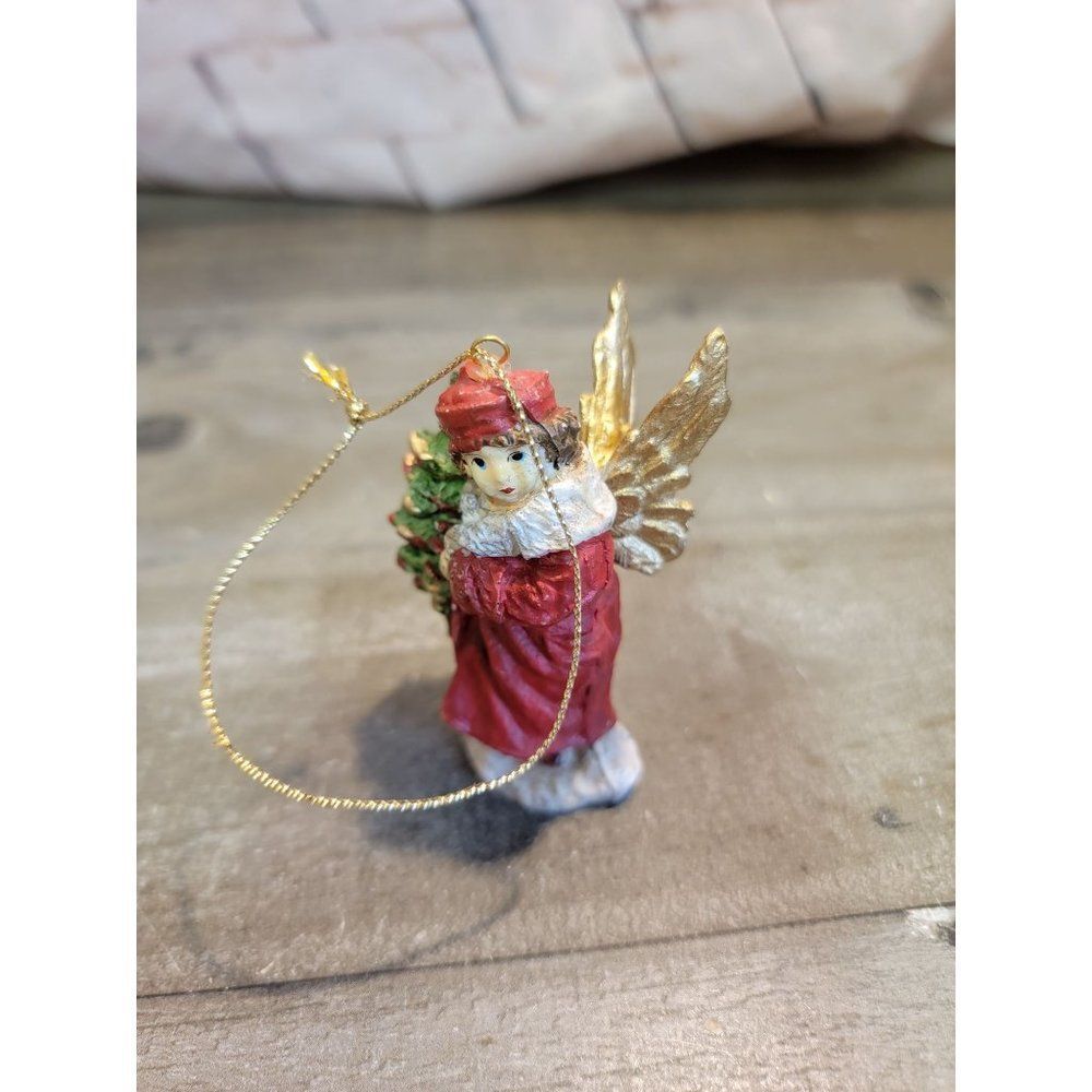 Angel girl pine tree snow xmas ornament
